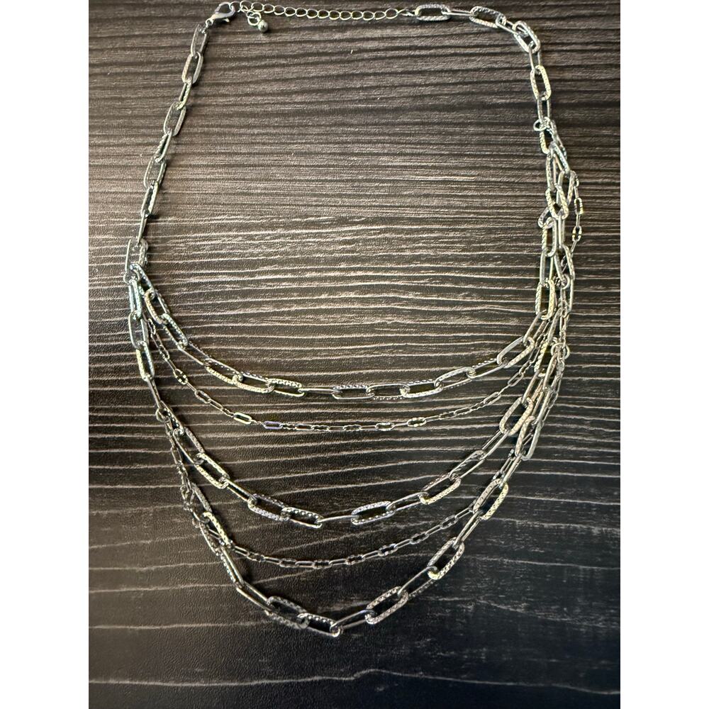 Hammered Silvered Multilayed Chain Necklace